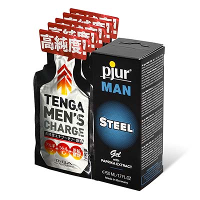TENGA MEN'S CHARGE 5 Pcs X pjur MAN STEEL Gel Combo-thumb