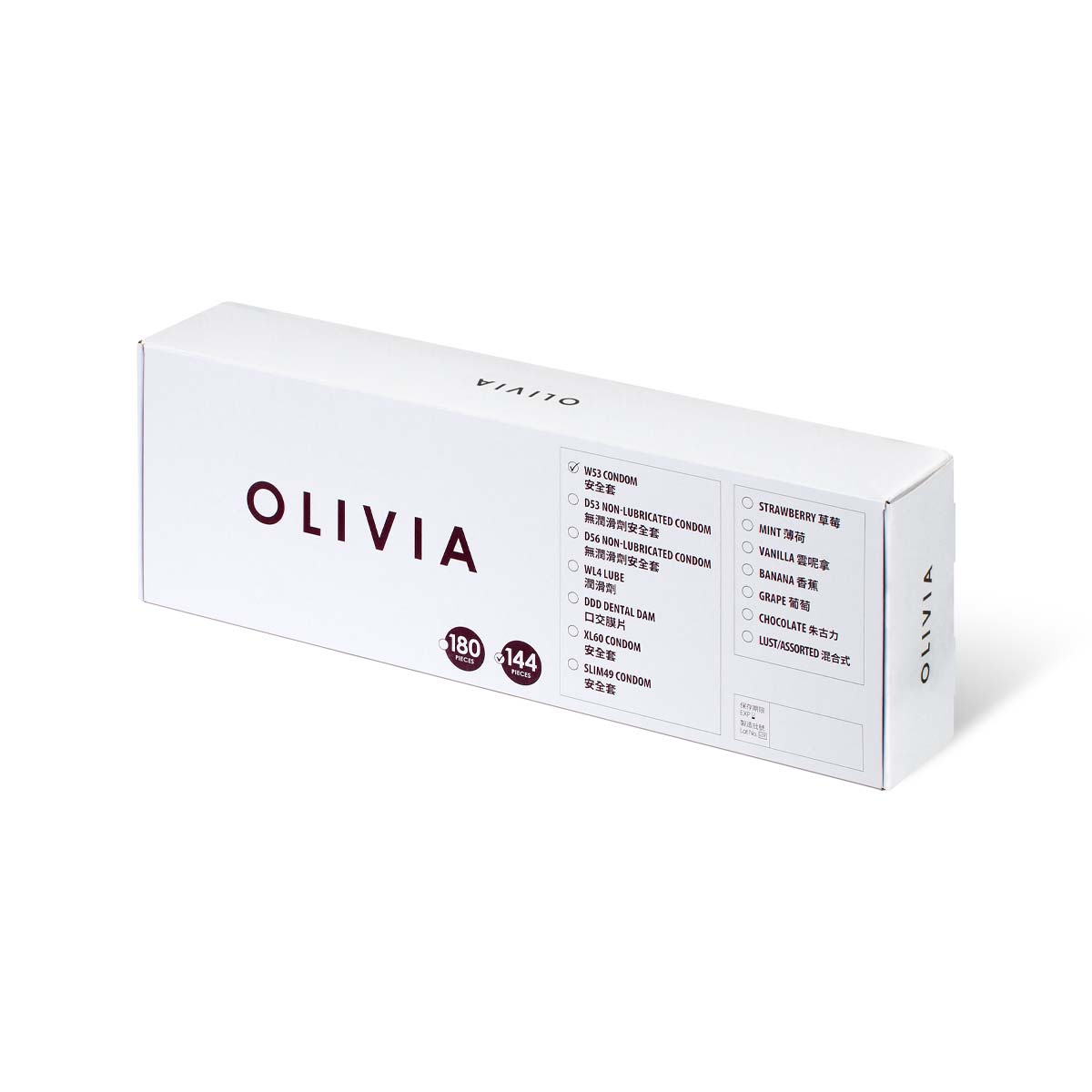 奥莉维亚 W53 系列最多润滑剂型 100 片装 乳胶安全套-p_1