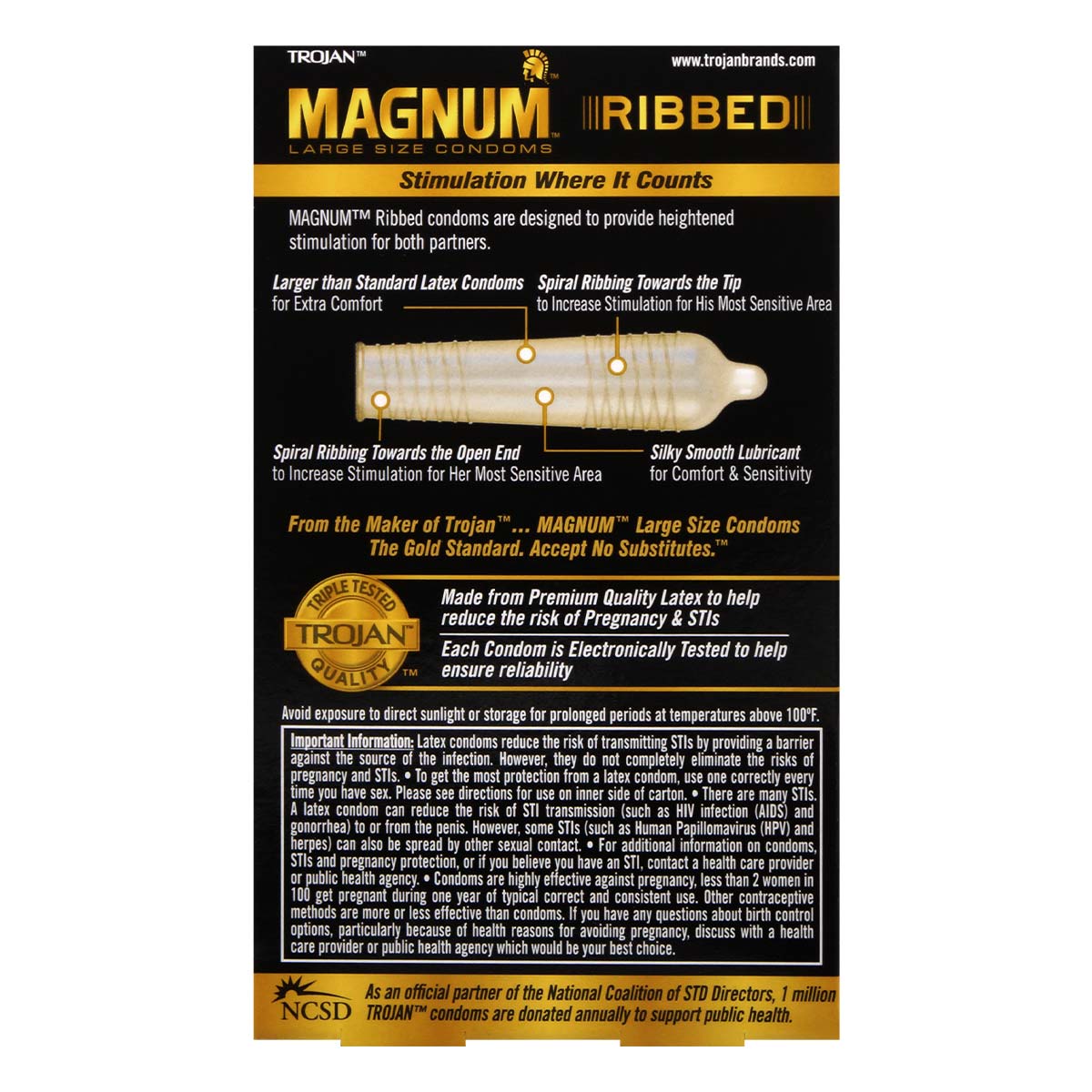 Trojan Magnum Ribbed 62/55mm 12's Pack Latex Condom-p_3