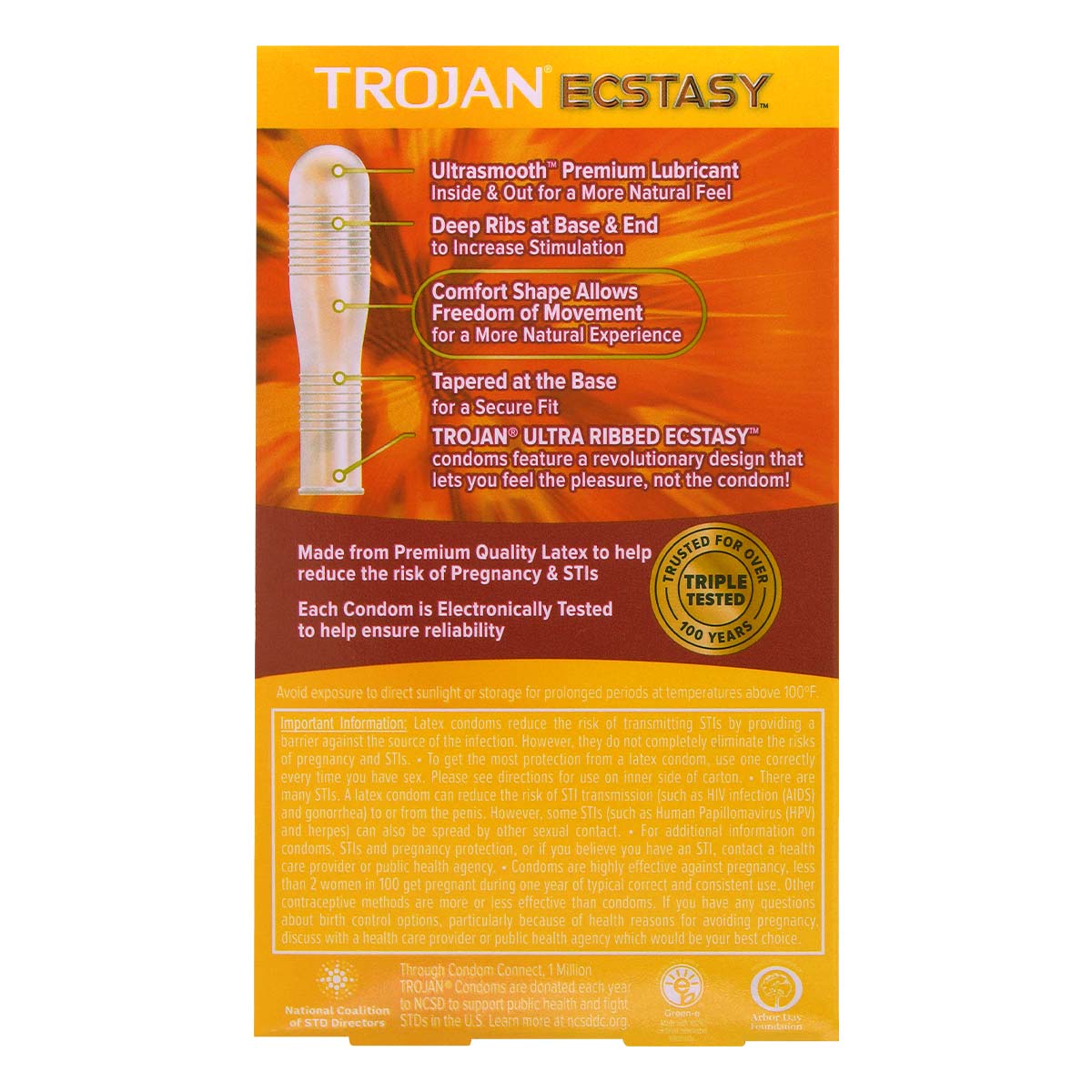 Trojan Ultra Ribbed Ecstasy 72/53mm 10's Pack Latex Condom-thumb_3