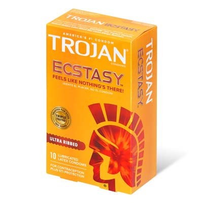 Trojan Ultra Ribbed Ecstasy 72/52mm 10's Pack Latex Condom-thumb