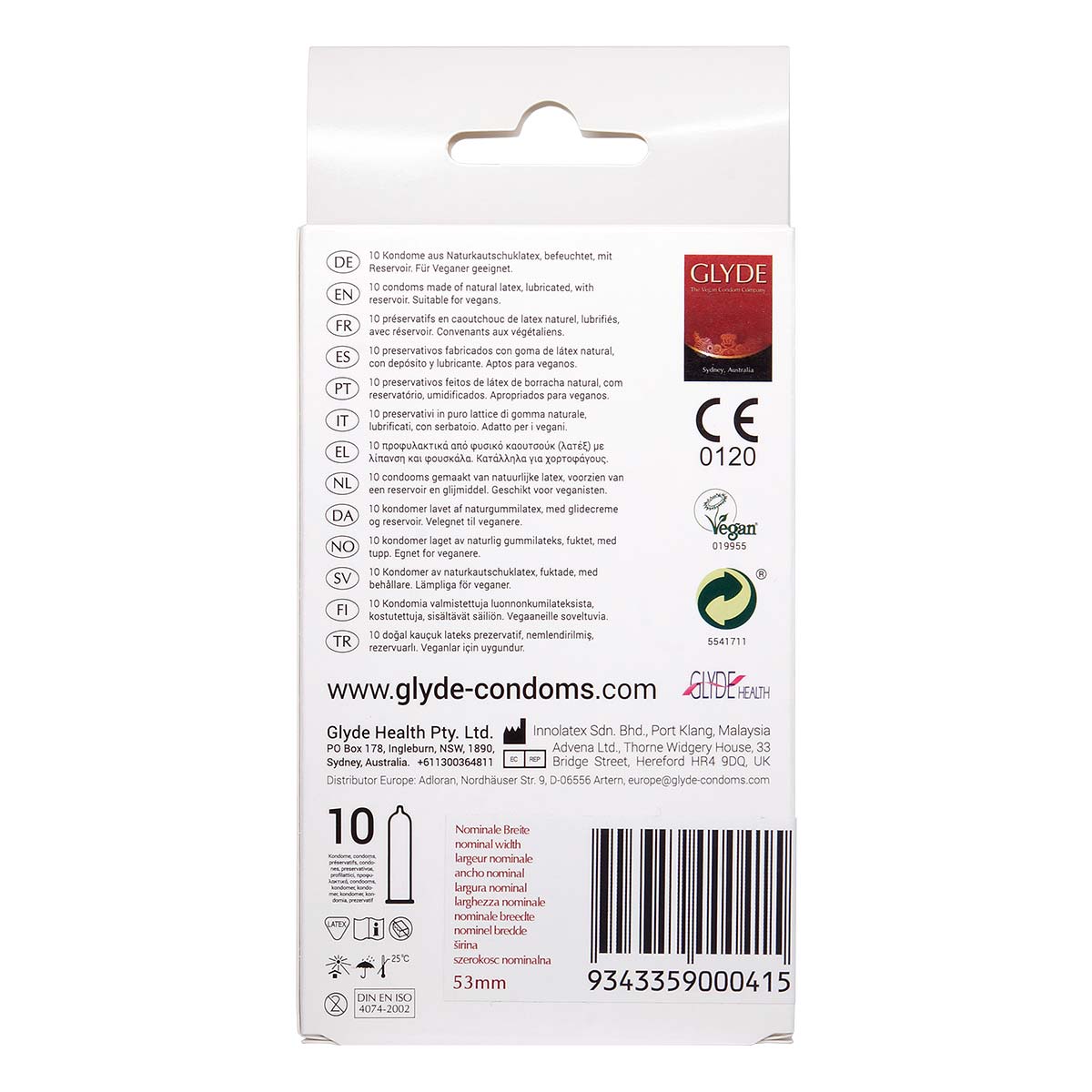 Glyde Vegan Condom Strawberry 10's Pack Latex Condom-p_3