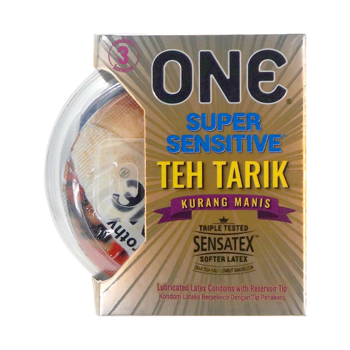 ONE Super Sensitive Teh Tarik Kurang Manis 3's Pack Latex Condom-p_2